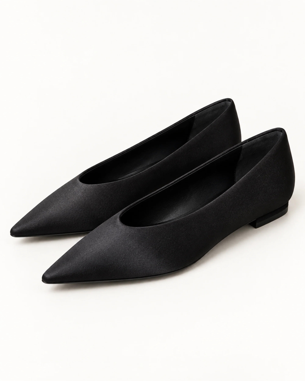 Margaux The Parra Pointed Flat in Black Satin